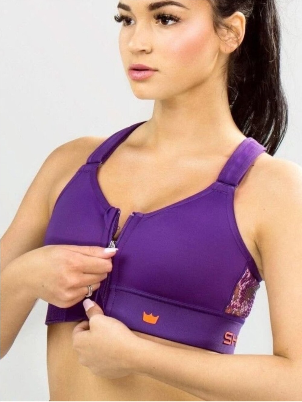 SHEFIT Purple Front-Zip High-Impact Sports Bra